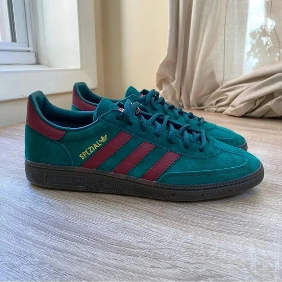 New Adidas Originals Handball Spezial Trainers Sneakers Shoes Green Burgundy - Picture 11 of 13